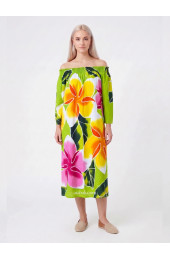 Hand Painted Rayon Off Shoulder Dress